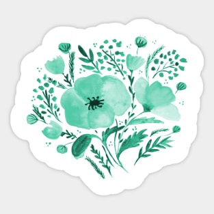 Watercolor poppies bouquet - aqua Sticker